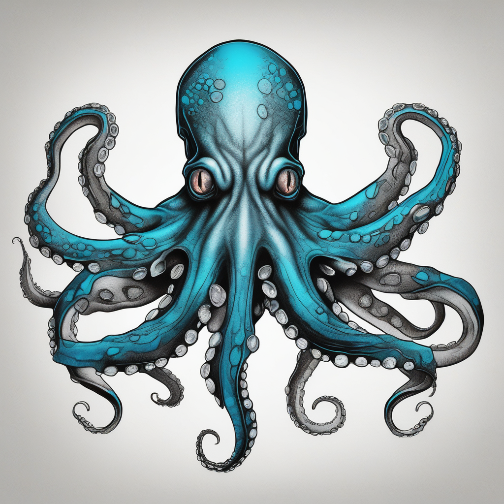 octopus with neon Blue suckers tattoo floral sleeve tattoo, AI-generated Realistic tattoo design